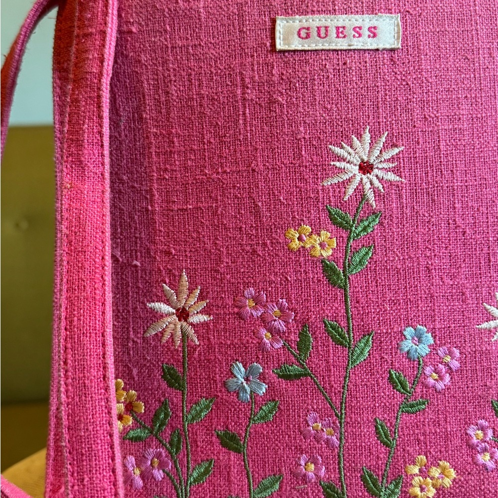 GUESS Pink Floral Embroidered Mini Tote Bag - Picture 2 of 8